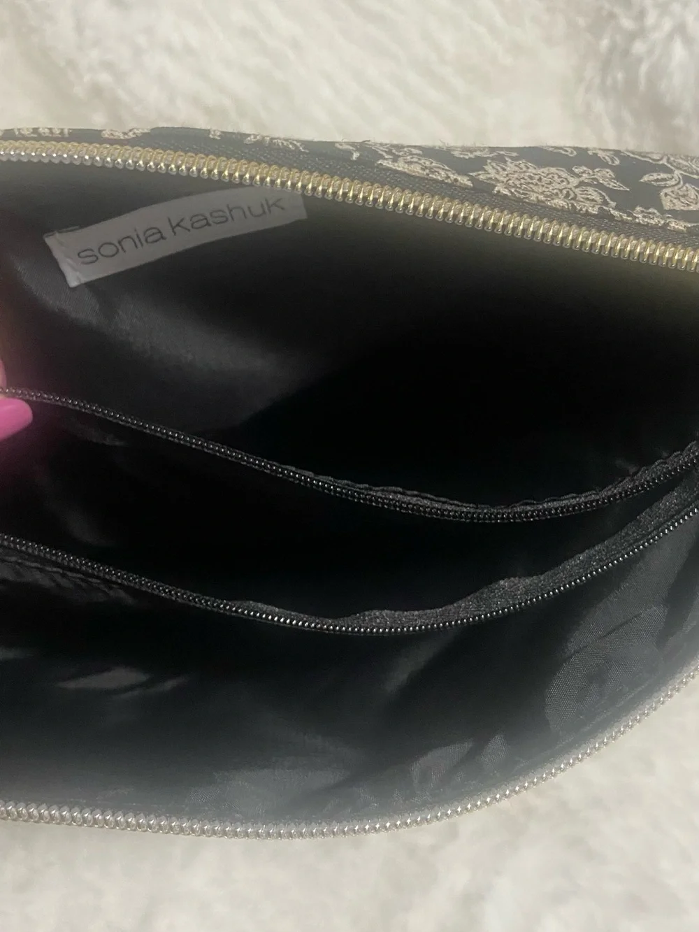 Sonia Kashuk Black + Cream Floral Cosmetic Pouch